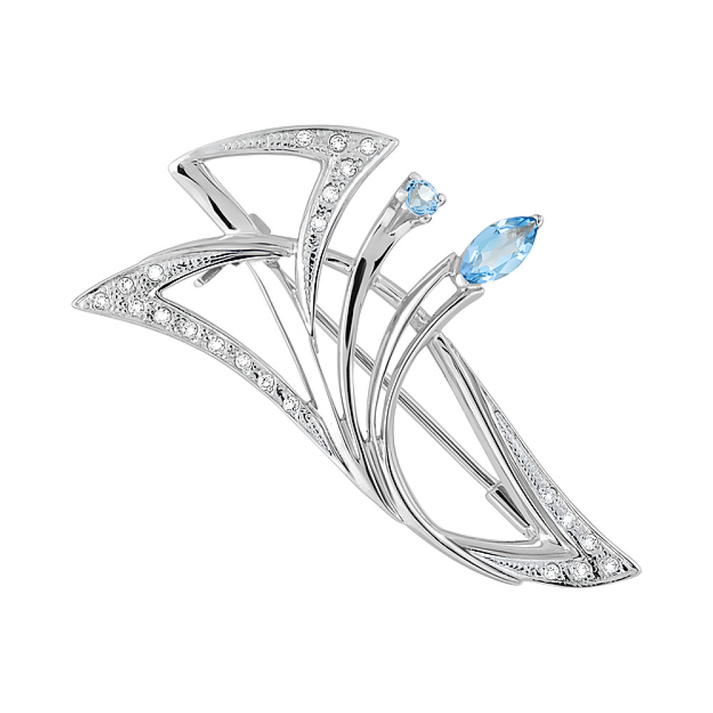 Серебряная брошь с топазом и фианитом № 123892