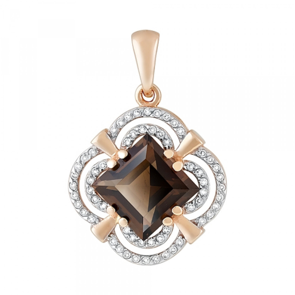 Золотая подвеска с раухтопазом и фианитом № 118878