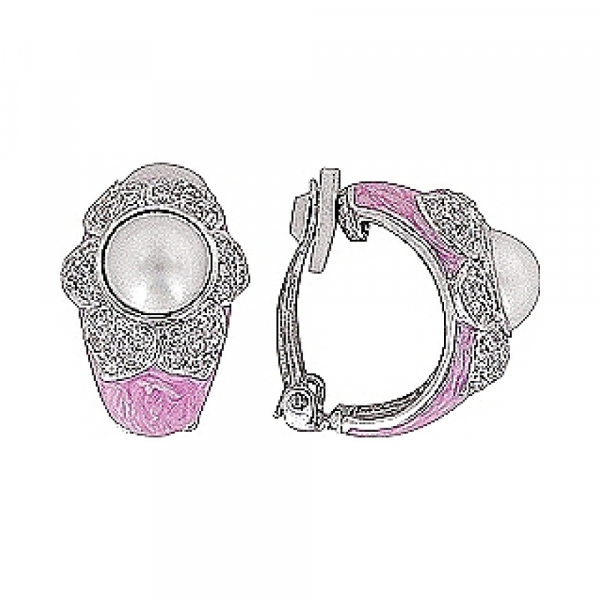 Серебряные серьги с имитац. жемчуга и фианитом № 67655