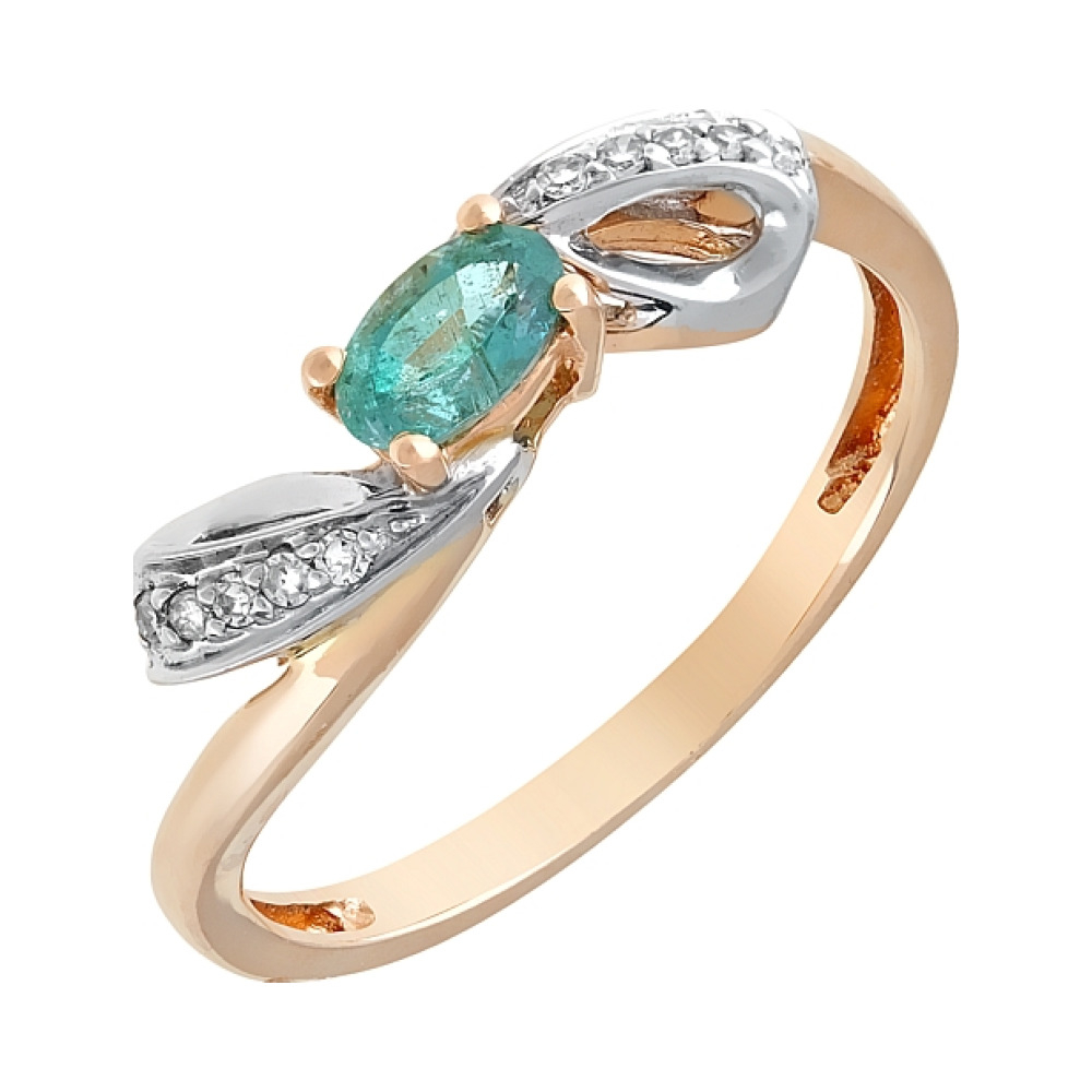 Золотое кольцо с бриллиантом и изумрудом № 96295