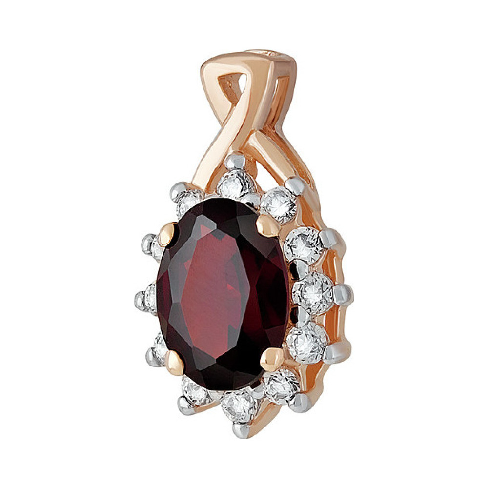 Золотая подвеска с гранатом и фианитом № 126363