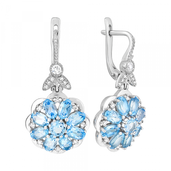 Серебряные серьги с топазом и фианитом № 124396