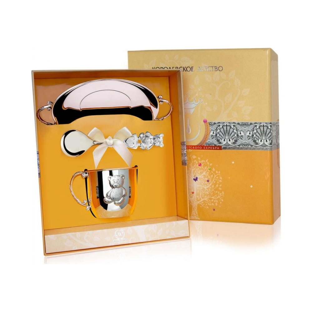 Набор детского серебра «Мишка» с кружкой