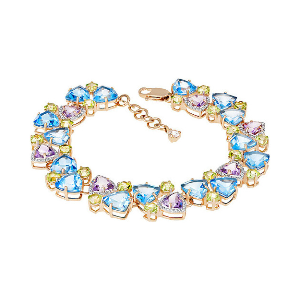 Золотой браслет с полудраг. вставками и фианитом № 124224