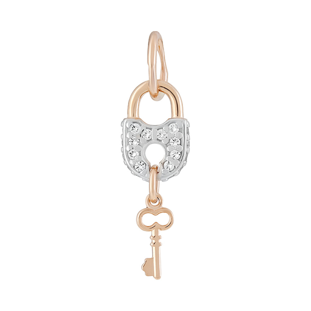 Серебряное кольцо с рубином, фианитом и золотым покрытием № 75132