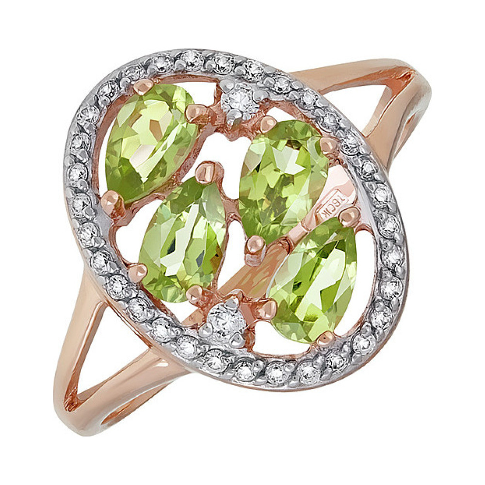 Золотое кольцо с хризолитом и фианитом № 135512