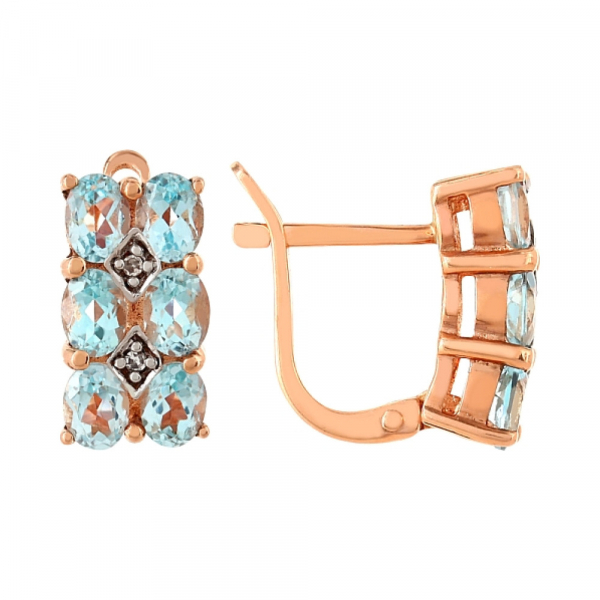 Золотые серьги с бриллиантом и топазом № 28555