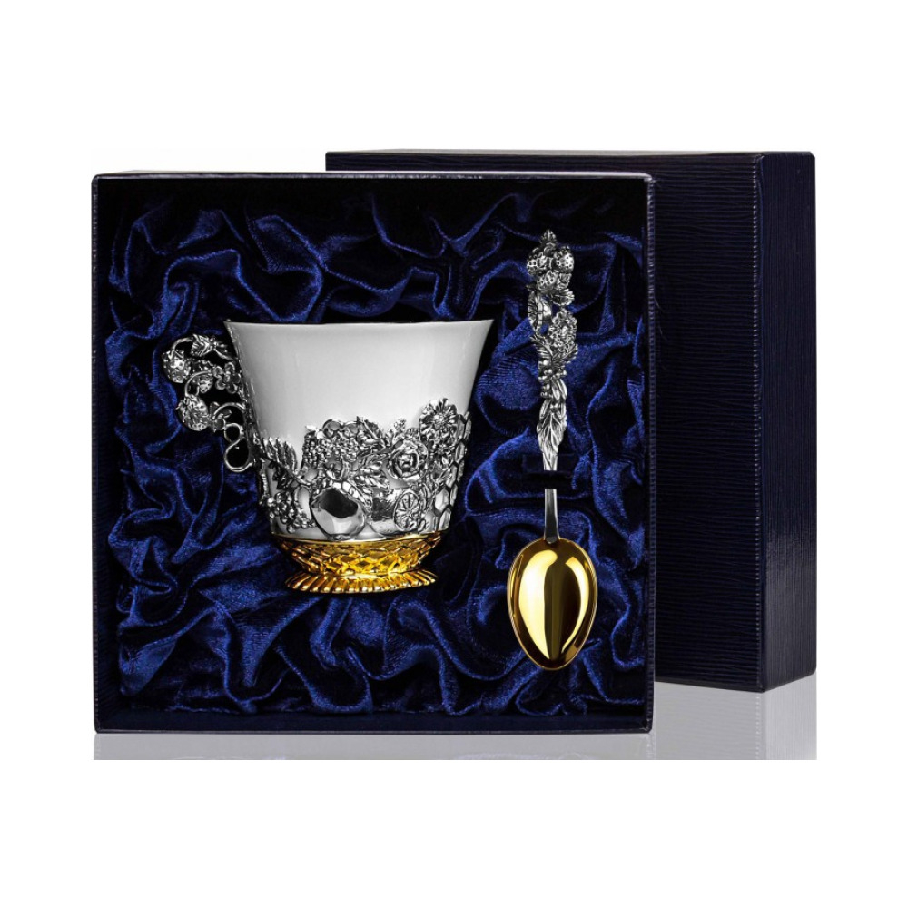 Чашка чайная "Натюрморт", чернение, частичная позолота