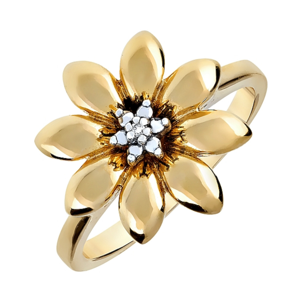 Серебряное кольцо с фианитом и золотым покрытием № 75040