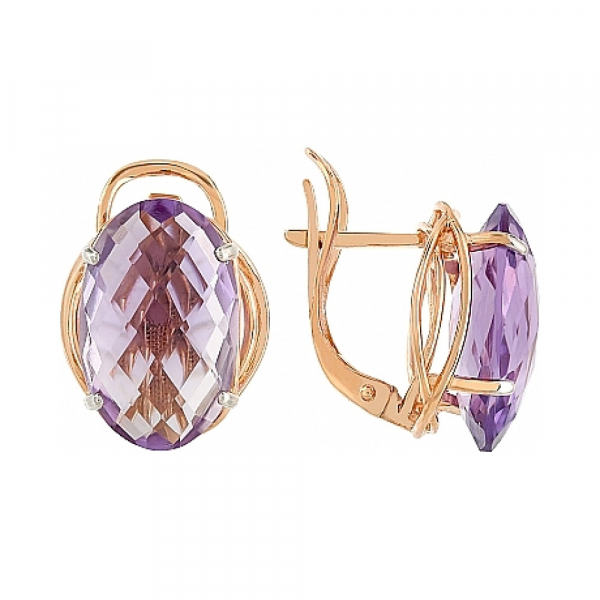 Золотые серьги с аметистом № 105496