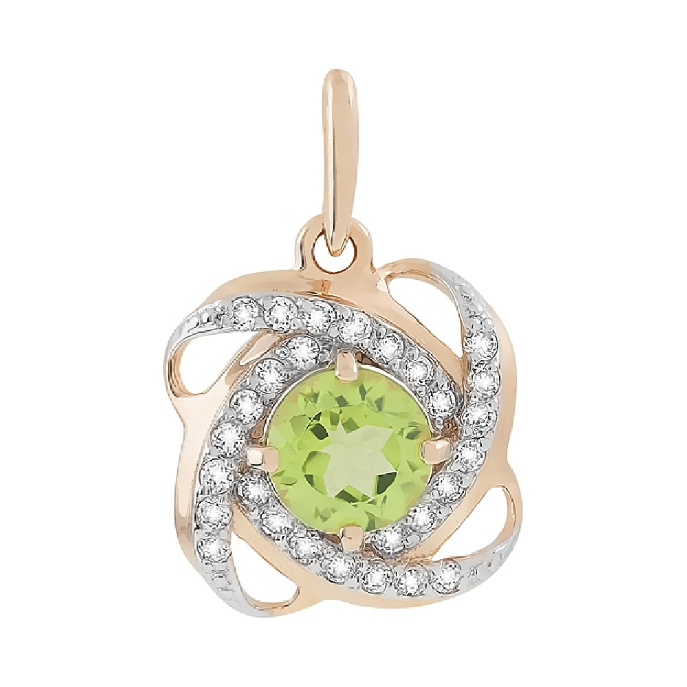 Золотая подвеска с хризолитом и фианитом № 82039