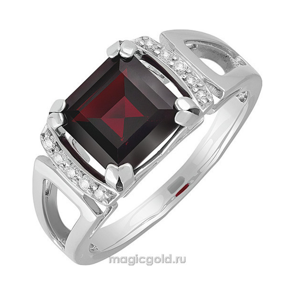 Серебряное кольцо с гранатом и фианитом № 140099