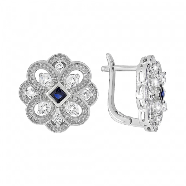 Серебряные серьги с имитац. корунда и фианитом № 119094