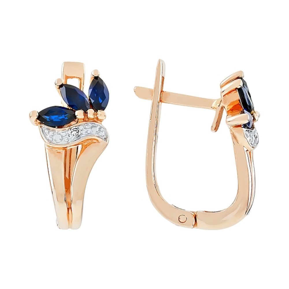 Золотые серьги с бриллиантом и сапфиром № 35966