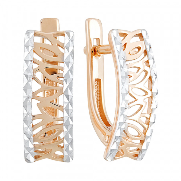 Золотые серьги без камня с алмазкой № 129796