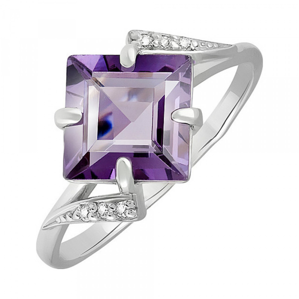 Серебряное кольцо с аметистом и фианитом № 133092