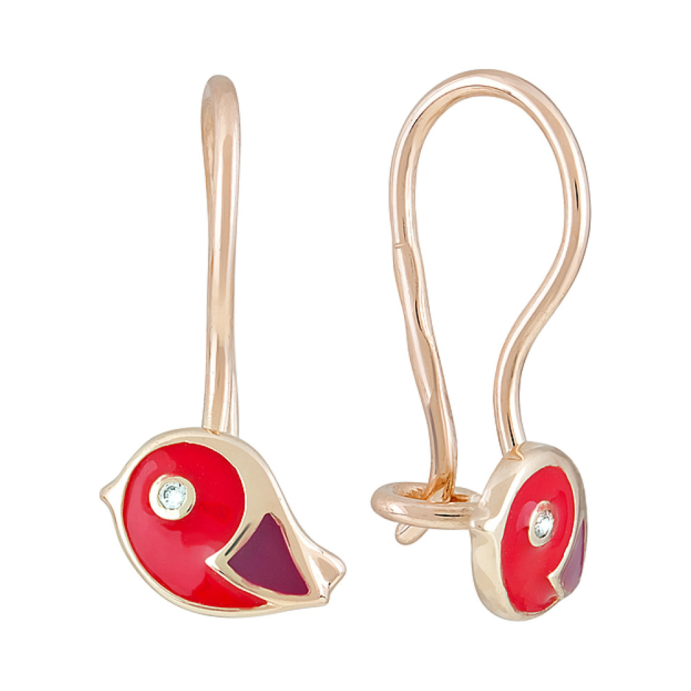 Золотые серьги с эмалью и фианитом № 123853