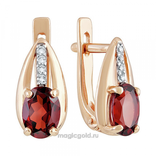 Золотые серьги с гранатом и фианитом № 139824