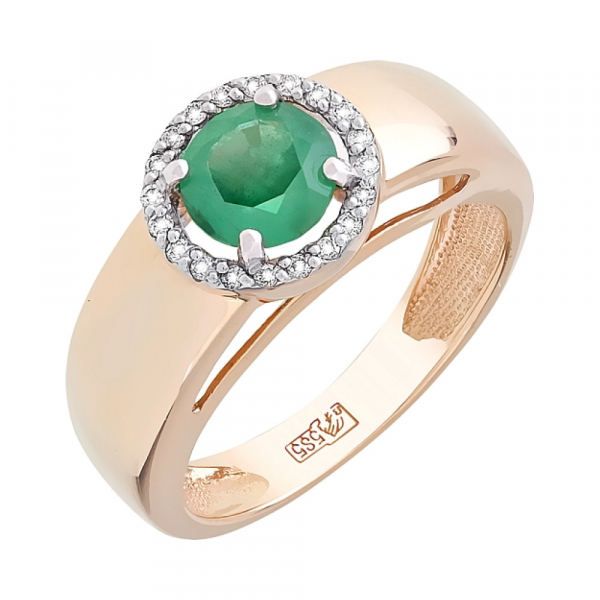 Золотое кольцо с бриллиантом и изумрудом № 103750