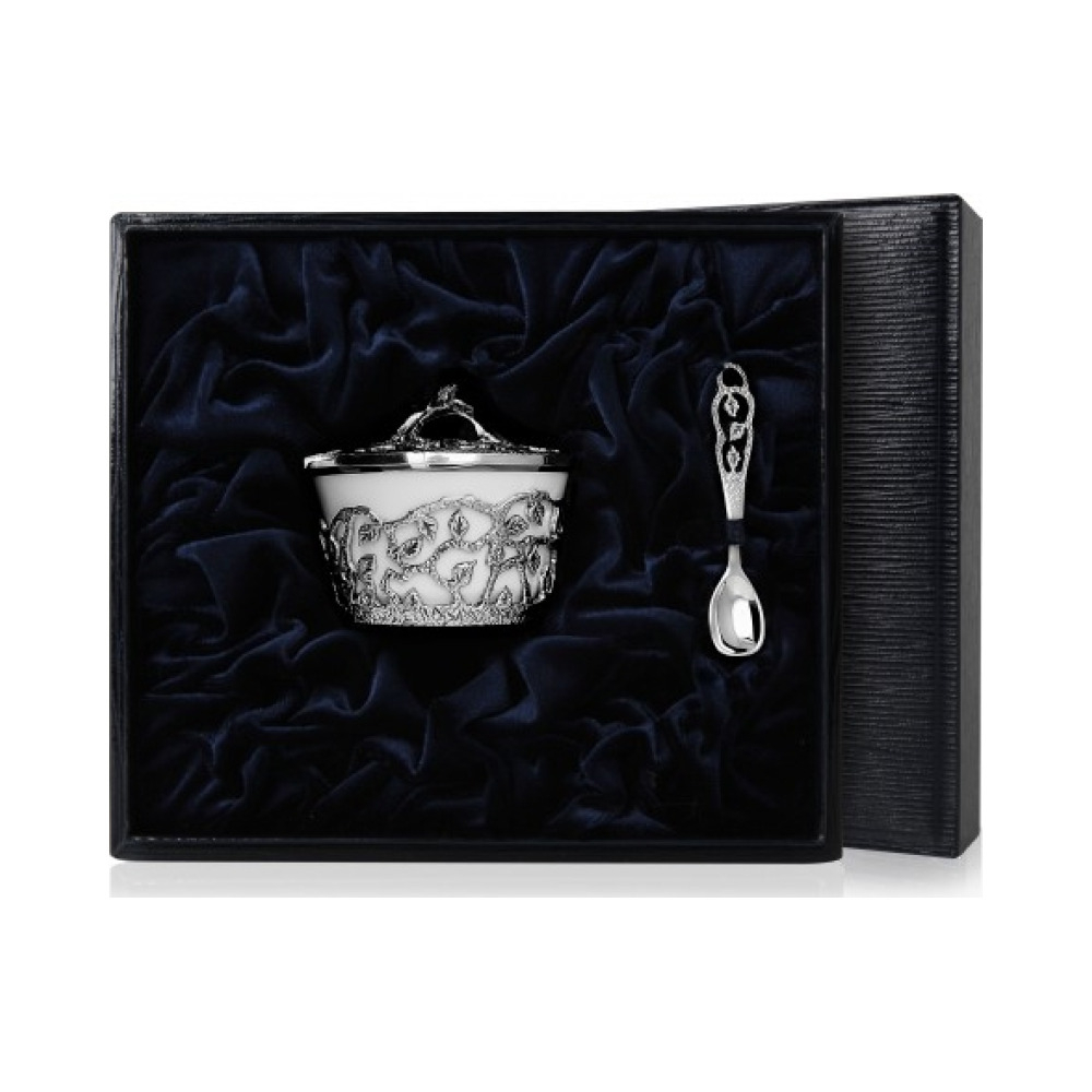 Серебряная солонка «Листопад» с чернением