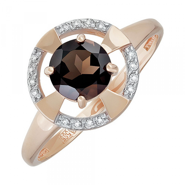 Золотое кольцо с раухтопазом и фианитом № 134861