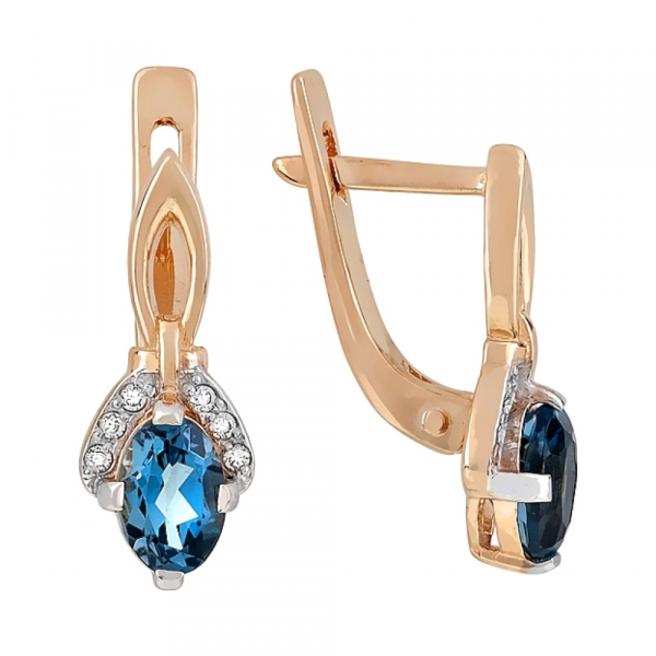 Золотые серьги с топазом и фианитом № 115378