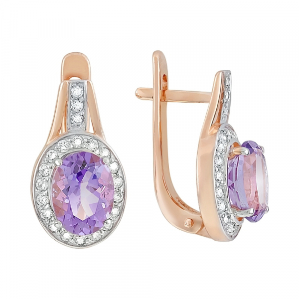 Золотые серьги с аметистом и фианитом № 120198