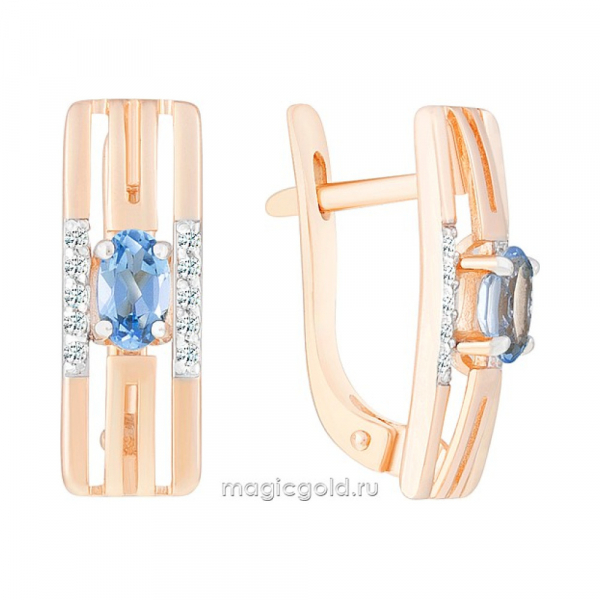 Золотые серьги с топазом и фианитом № 170495