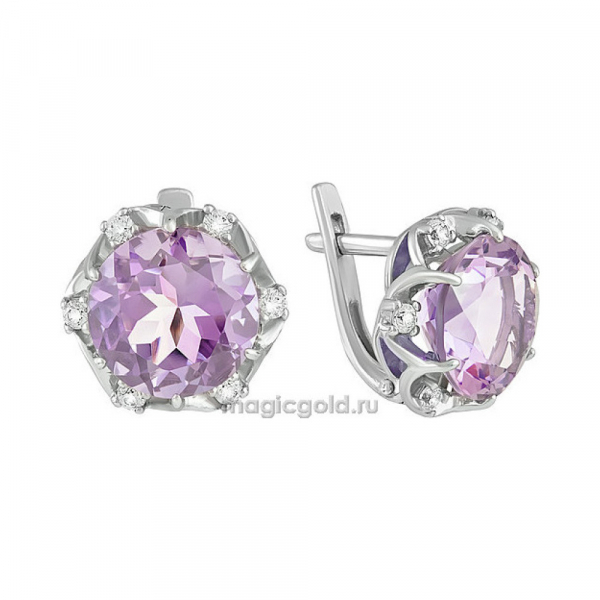 Серебряные серьги с аметистом и фианитом № 140158