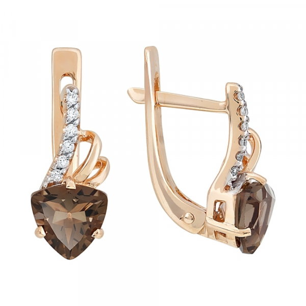 Золотые серьги с раухтопазом и фианитом № 101855