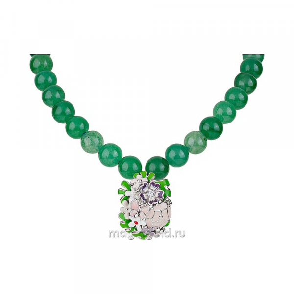 Ожерелье с нефритом, фианитом и эмалью № 133594