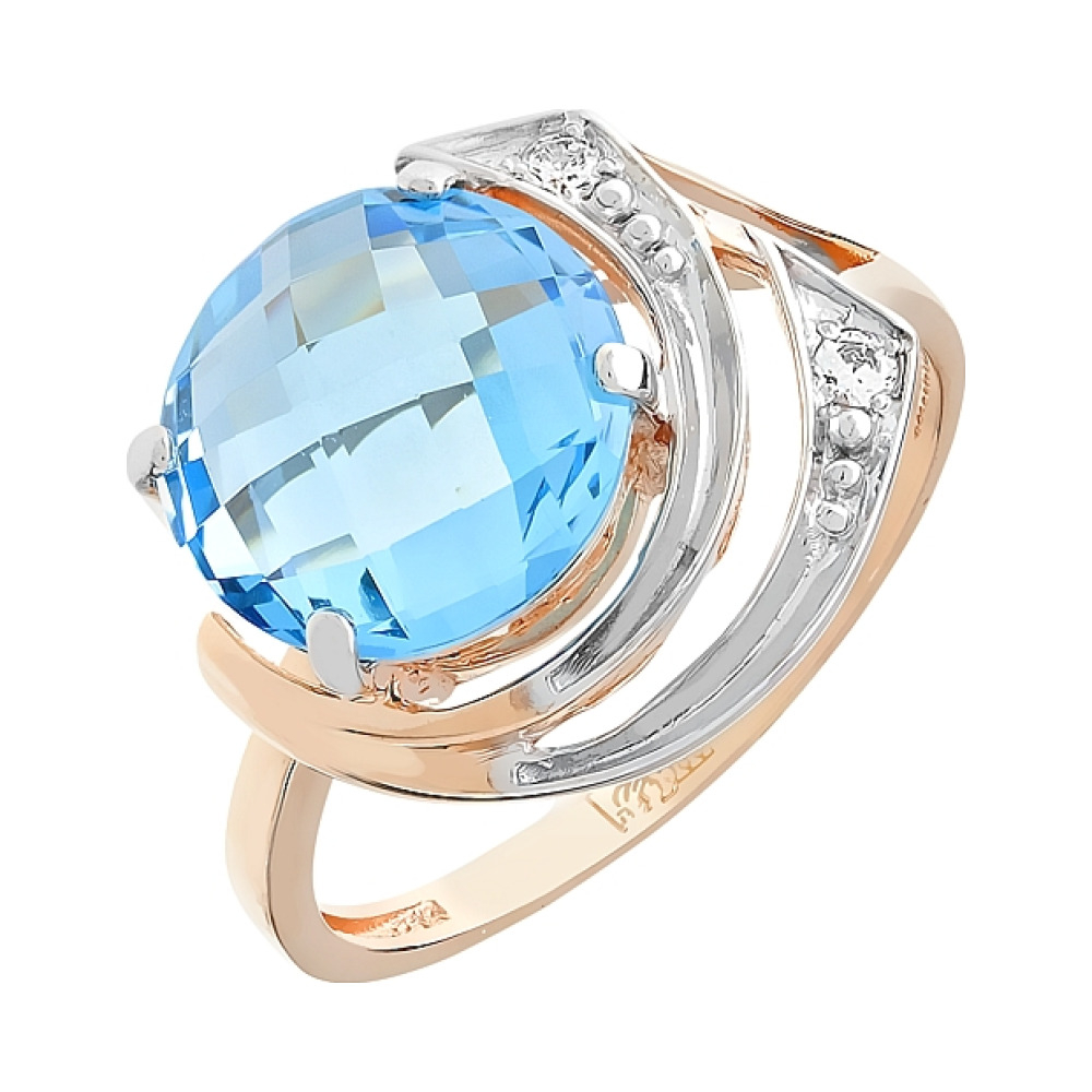 Золотое кольцо с топазом и фианитом № 95920