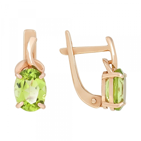 Золотые серьги с хризолитом № 100055