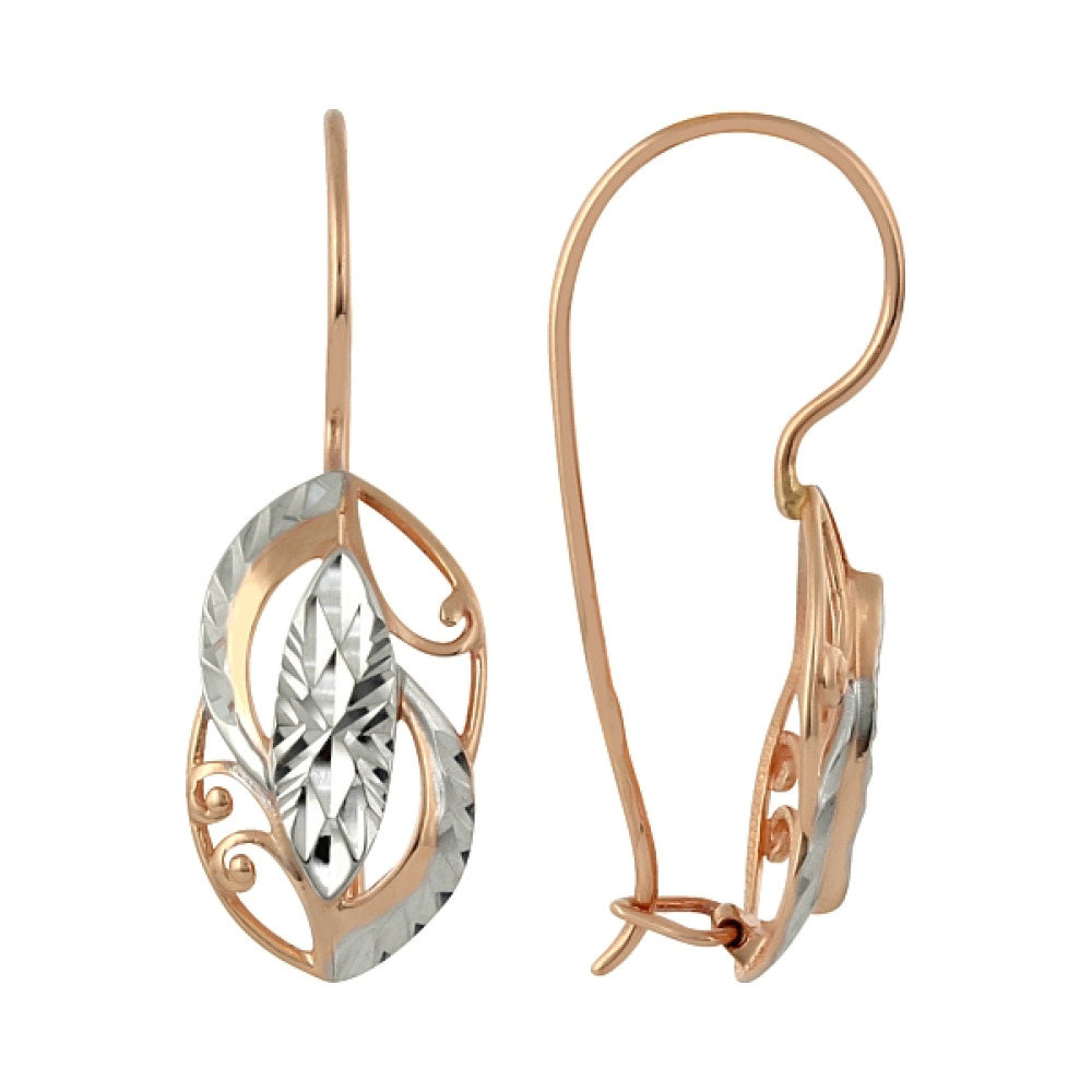 Золотые серьги без камня с алмазкой № 101539