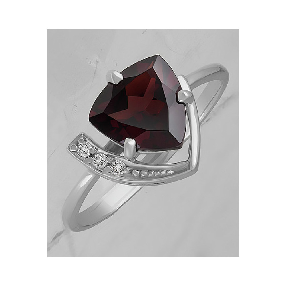 Серебряное кольцо с гранатом и фианитом № 132746
