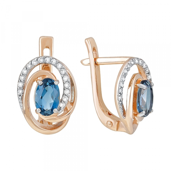 Золотые серьги с топазом и фианитом № 120008