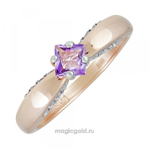 Золотое кольцо с аметистом и фианитом № 139786