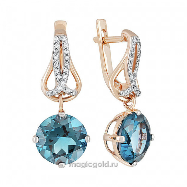 Золотые серьги с топазом и фианитом № 140024