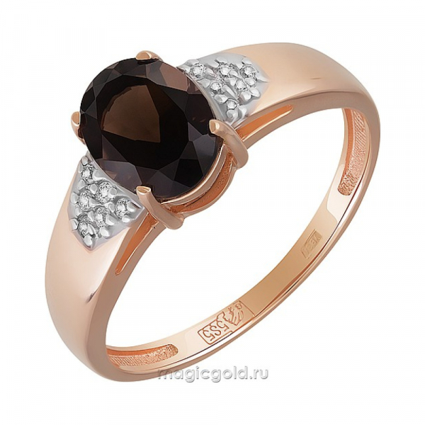 Золотое кольцо с раухтопазом и фианитом № 164443