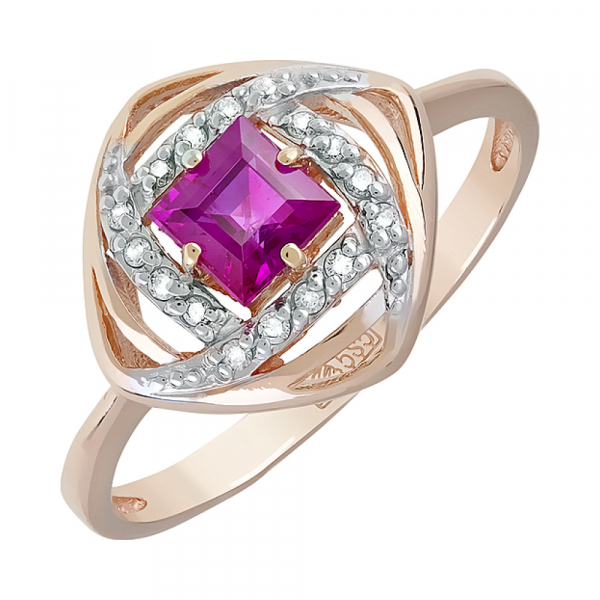 Золотое кольцо с бриллиантом и рубином № 120390