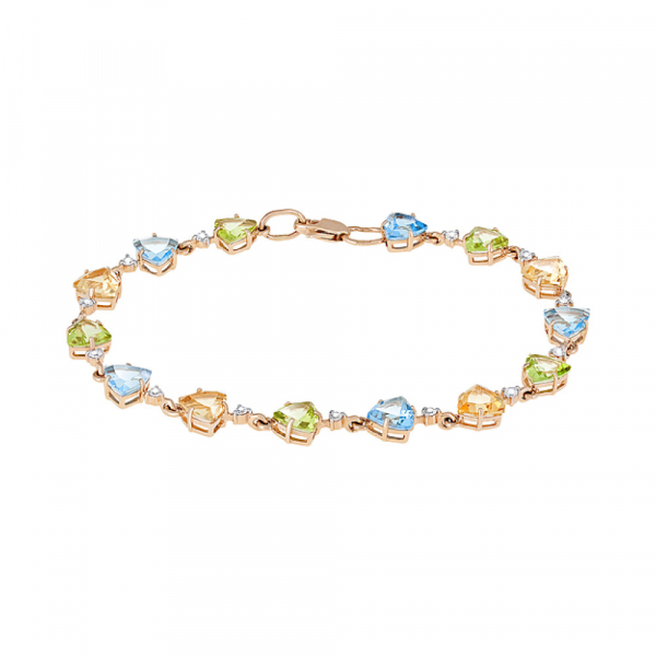 Золотой браслет с топазом, хризолитом, цитрином и фианитом № 113870