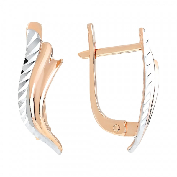 Золотые серьги без камня с алмазкой № 112376