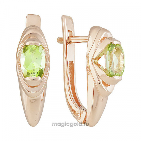 Золотые серьги с хризолитом № 142192