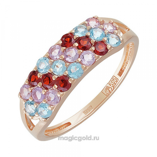 Золотое кольцо с полудрагоценными вставками  № 141823