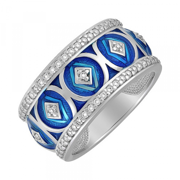 Серебряное кольцо с фианитом и эмалью № 135958