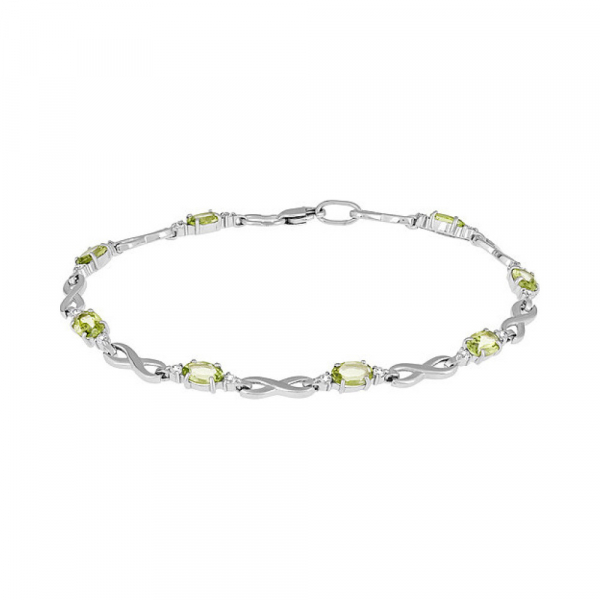 Серебряный браслет с хризолитом и фианитом № 134140