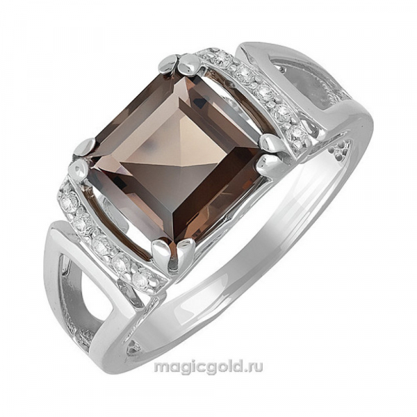 Серебряное кольцо с раухтопазом и фианитом № 140111