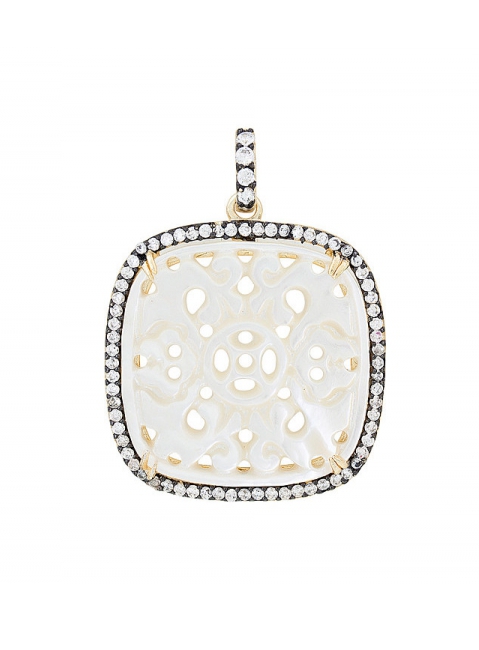 Серебряная подвеска с перламутром, фианитом и зол.покрытием № 118146