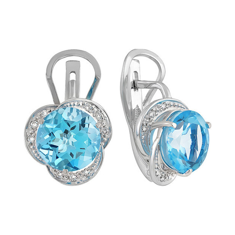 Серебряные серьги с топазом и фианитом № 136203