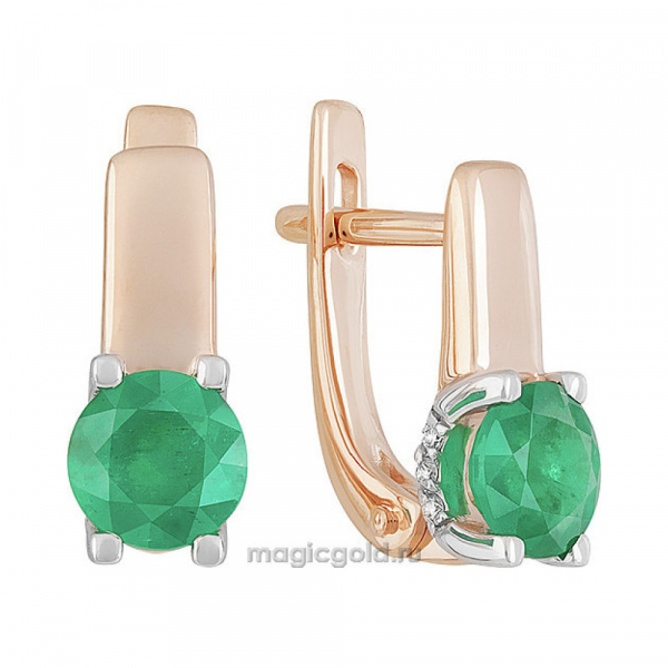 Золотые серьги с бриллиантом и изумрудом № 159758